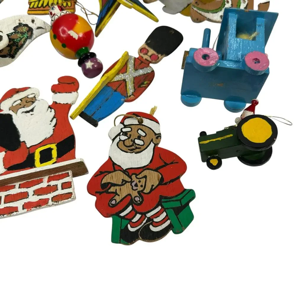 Vintage Wooden Christmas Tree Ornaments Lot of 20 Painted